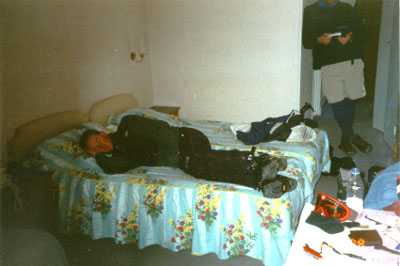 Kevin asleep back at the hotel